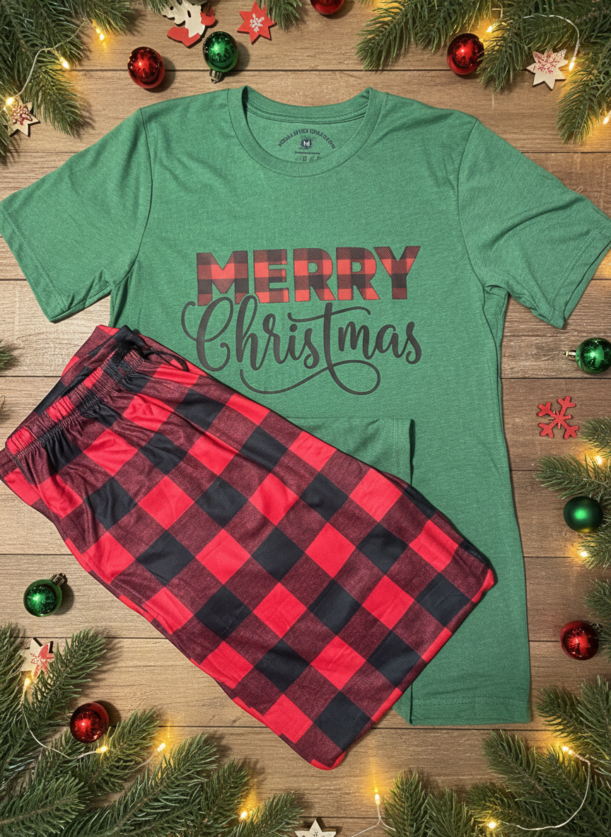 Merry Christmas Green PJ Set